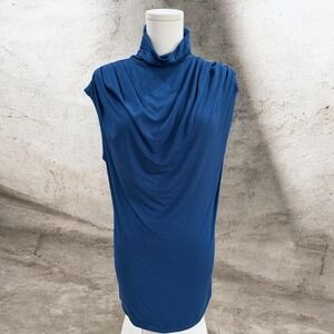 Adrienne Vittadini Blue Draped Sleeveless Top Womens M Elegant Minimalist Soft